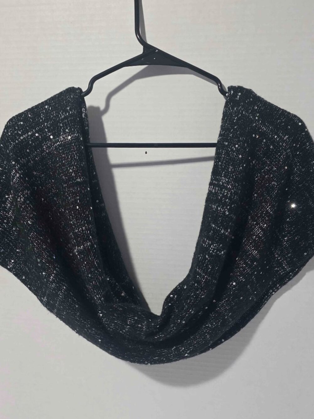 Black Sequin Knit Infinity Scarf Wrap Womens One Size Sparkle